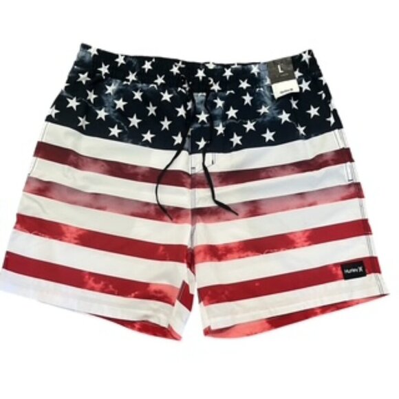 NEW Hurley Board Shorts Men’s Large Flag Patriotic‎ Stars & Stripes - Picture 3 of 15